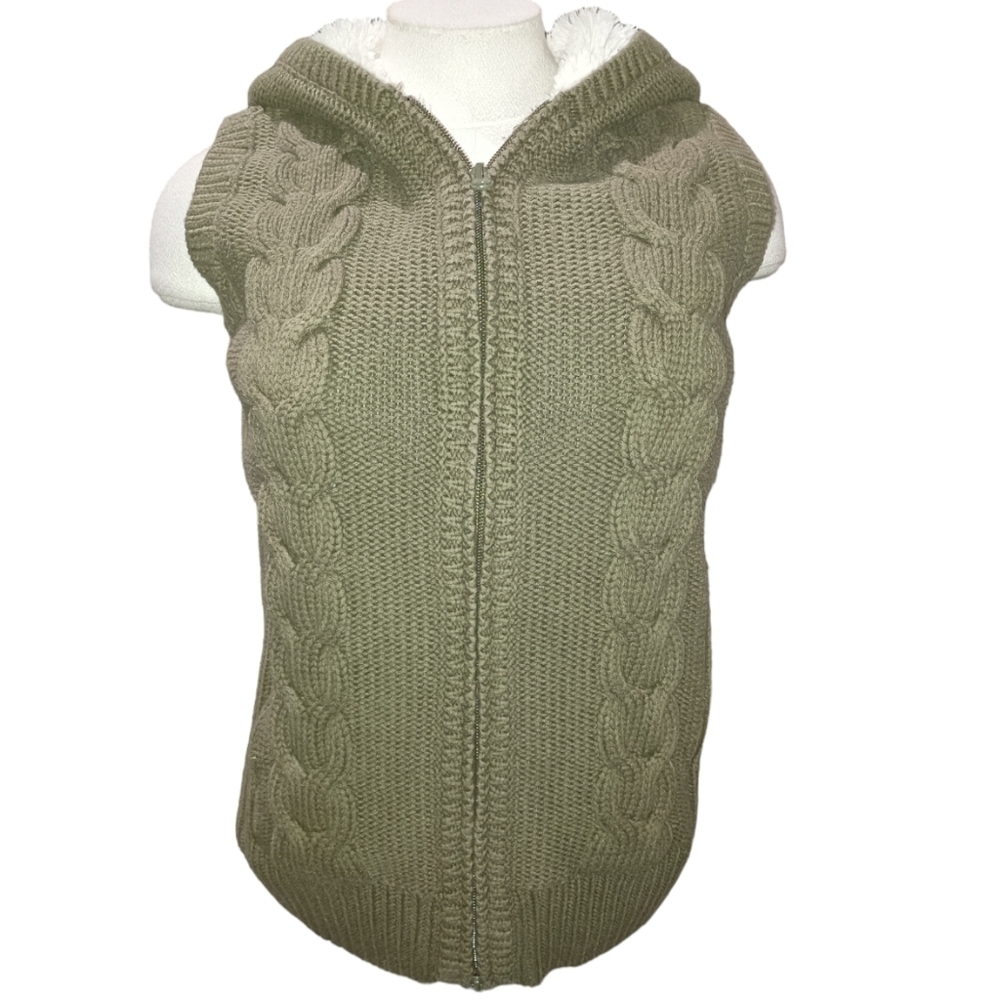 Gander Mountain Cable Knit Faux Fur Hoodie Sweater Vest Size S